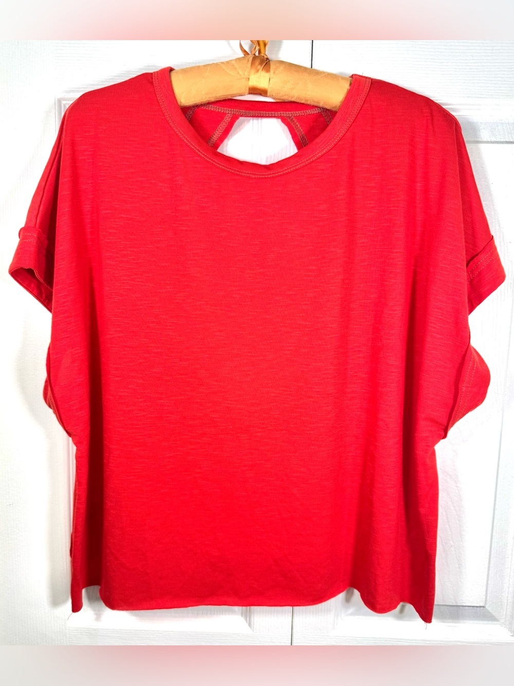 Natural Life Cut Out Back boho Oversized Top Red Size Small